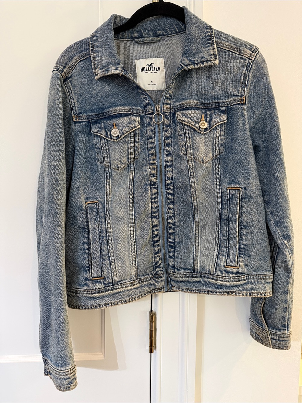 Hollister Faded Blue Ring-Zip Denim Jacket